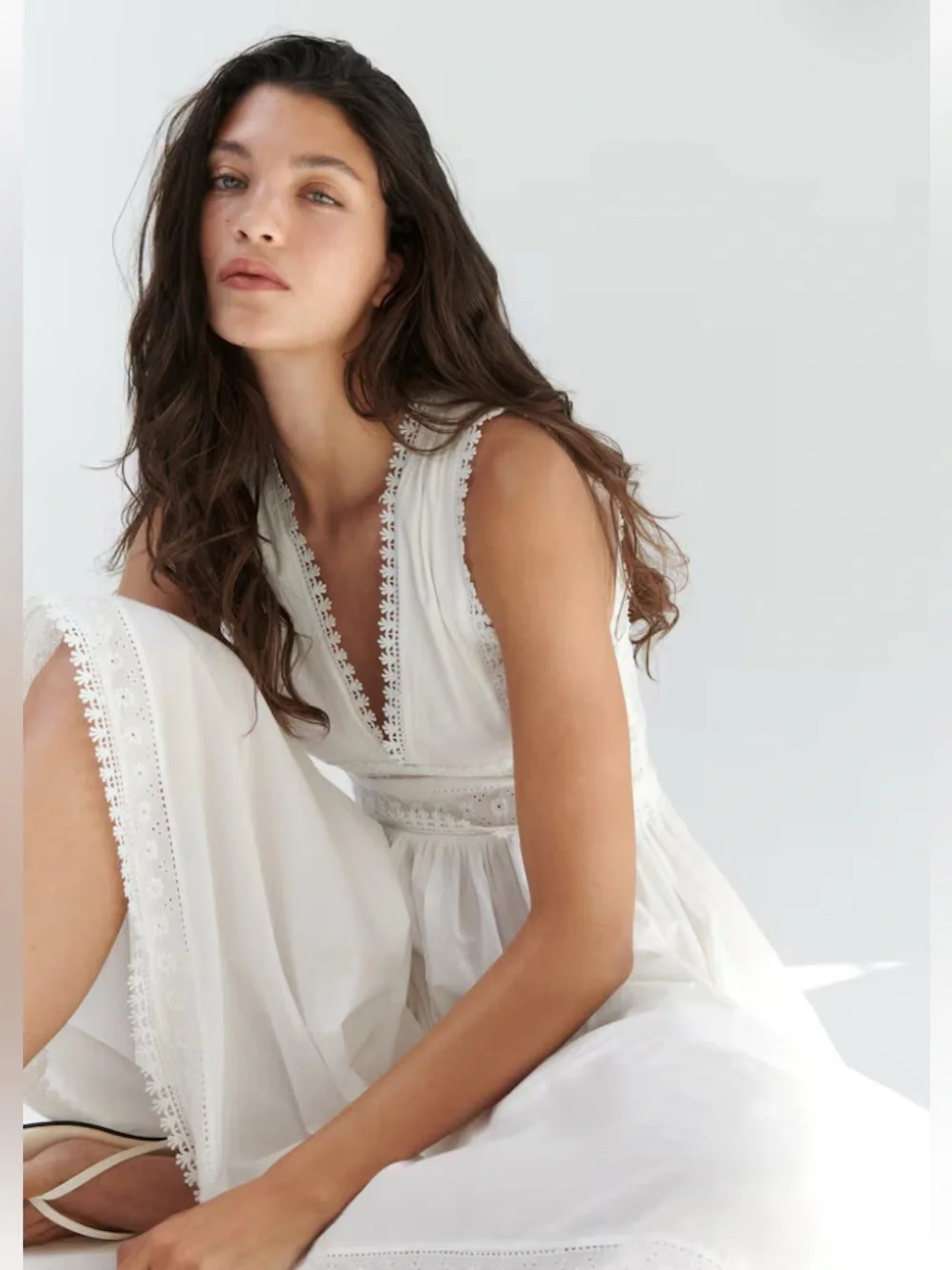 Muslin White Lace-Trim Maxi Dress - NWT, size S (will fit up to slim size 6) - Picture 1 of 6